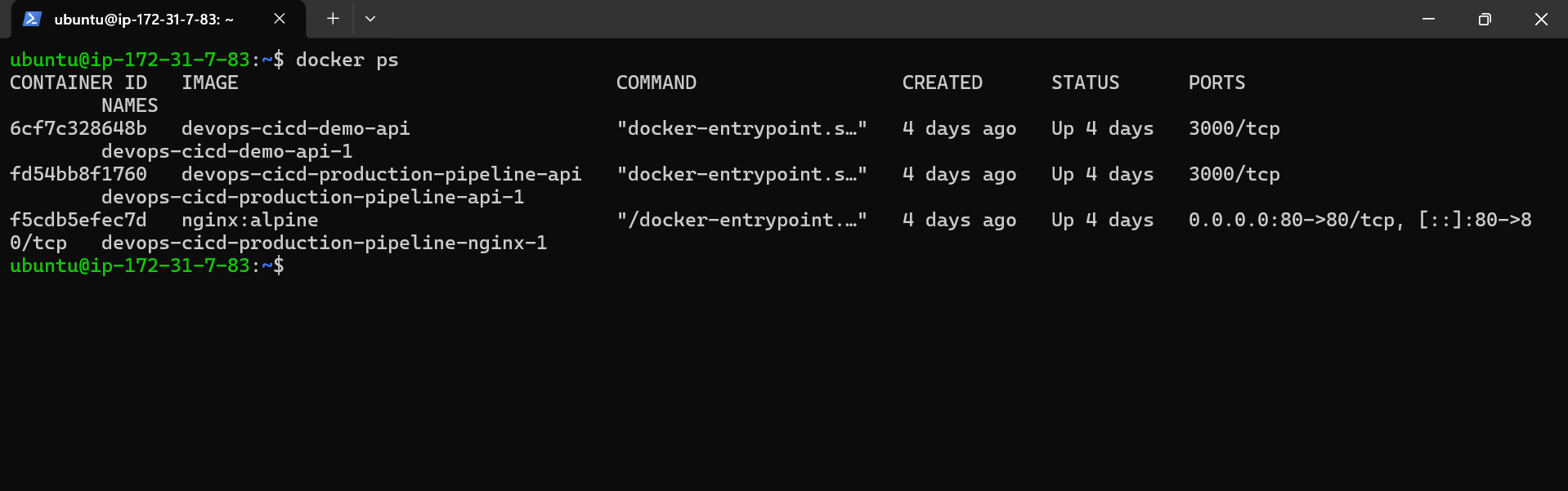 Docker containers running on server